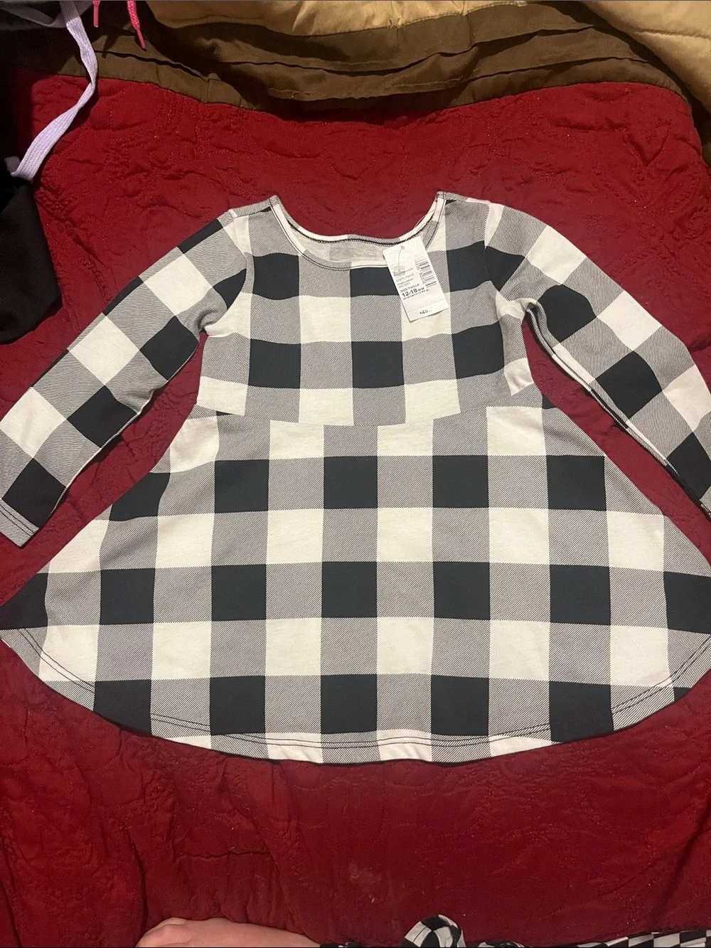 NWT The Children’s Place Black and White Buffalo Check Long Sleeve Toddler Dress